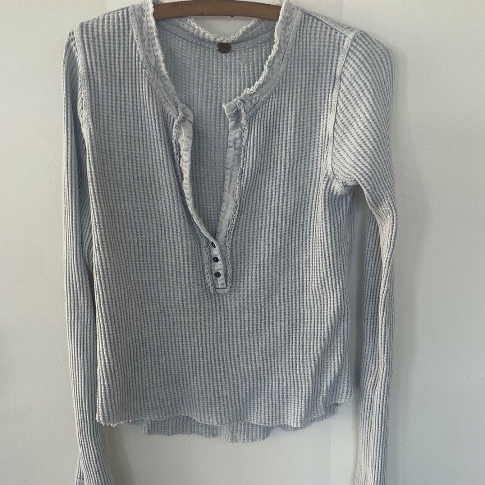 free people One Colt raw rustic baby blue henley L